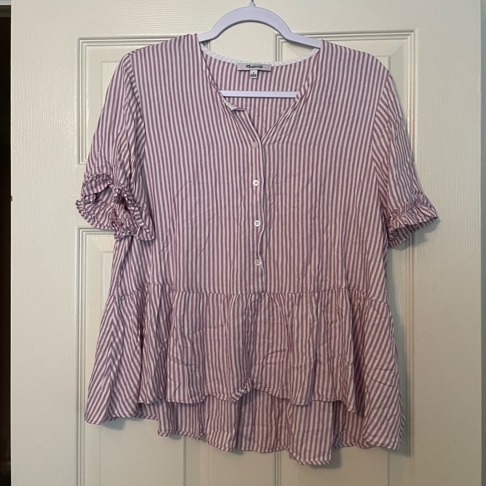 MADEWELL PURPLE & WHITE STRIPED BUTTON UP SHIRT